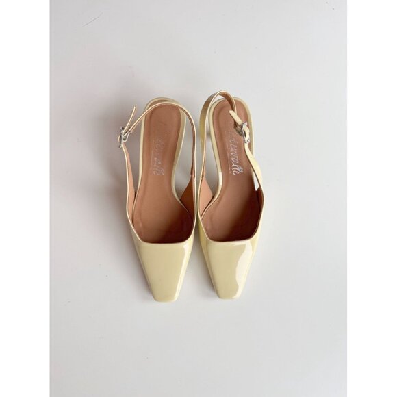 L'INTERVALLE Kowloon Light Yellow Patent Square Toe Slingback Heels, Size 36 - Picture 2 of 15